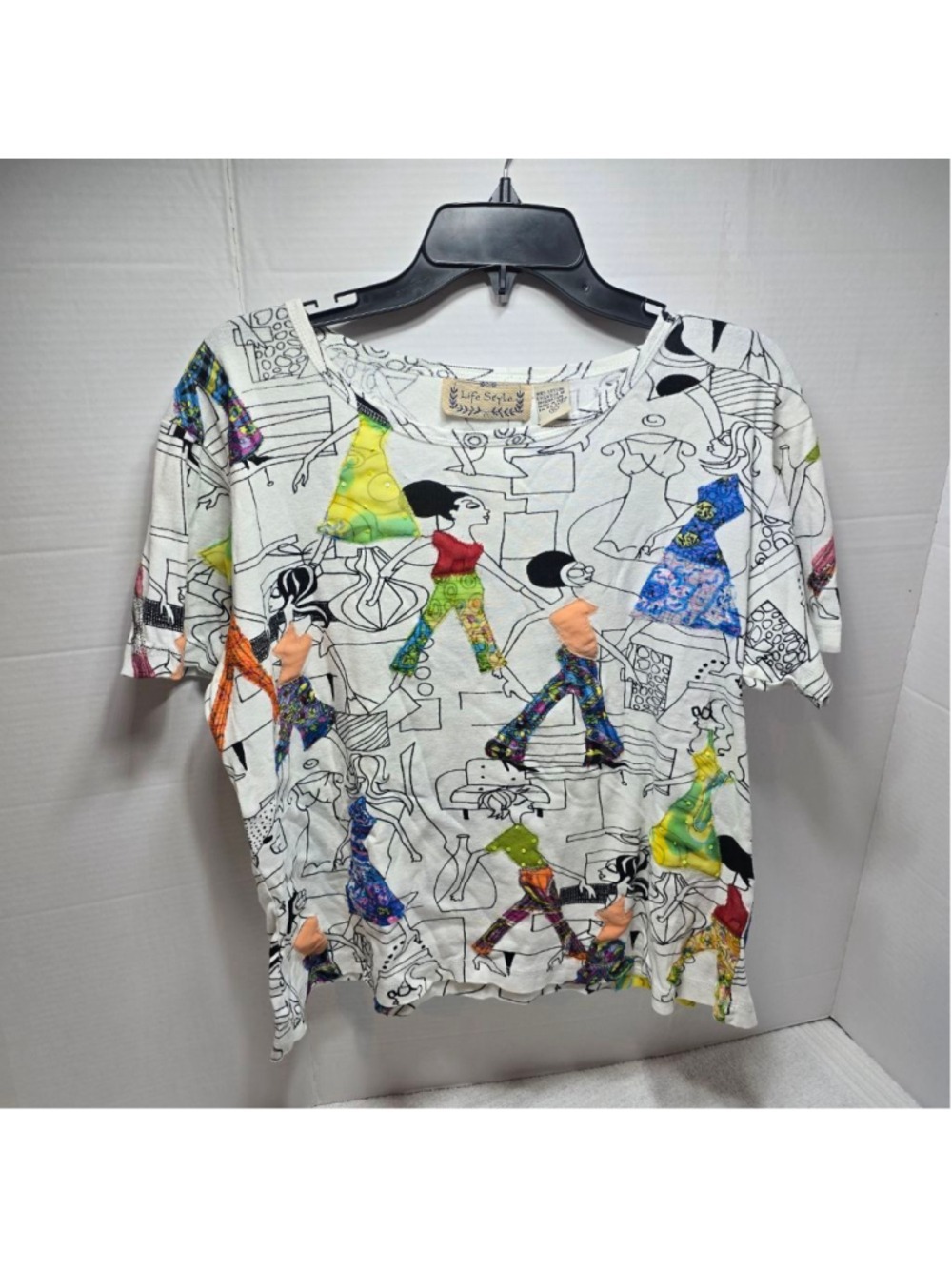 Women's Life Style White Multicolor Short Sleeve Tee XL